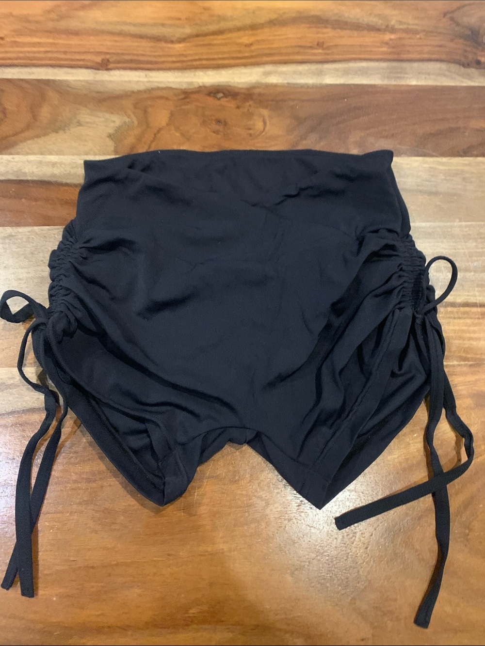 High-Waist Black Ruched Side-Tie Women's Shorts